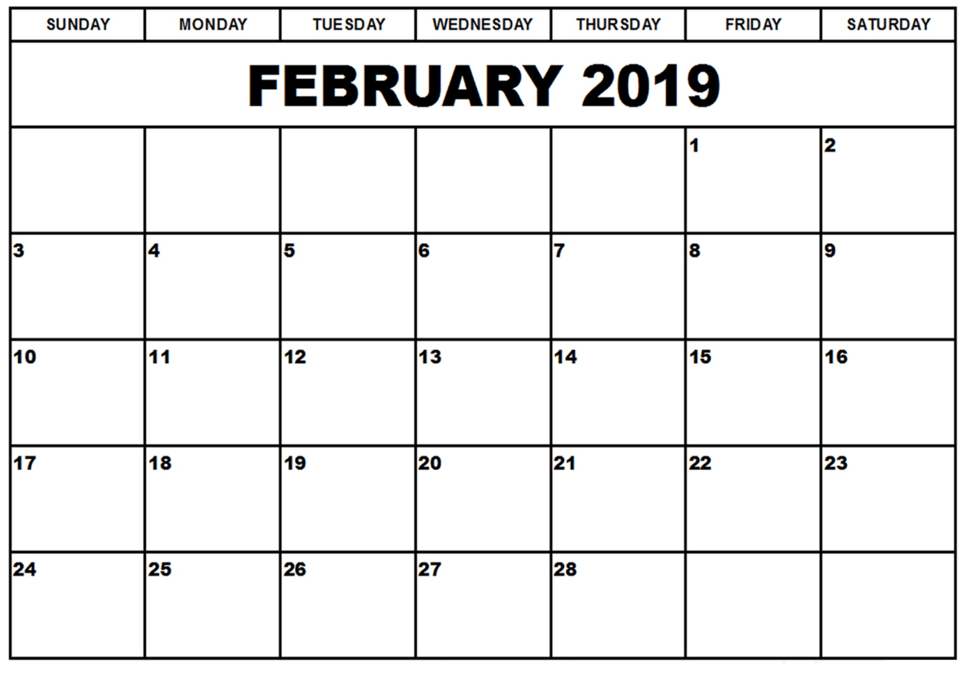 Printable Calendar February 2019