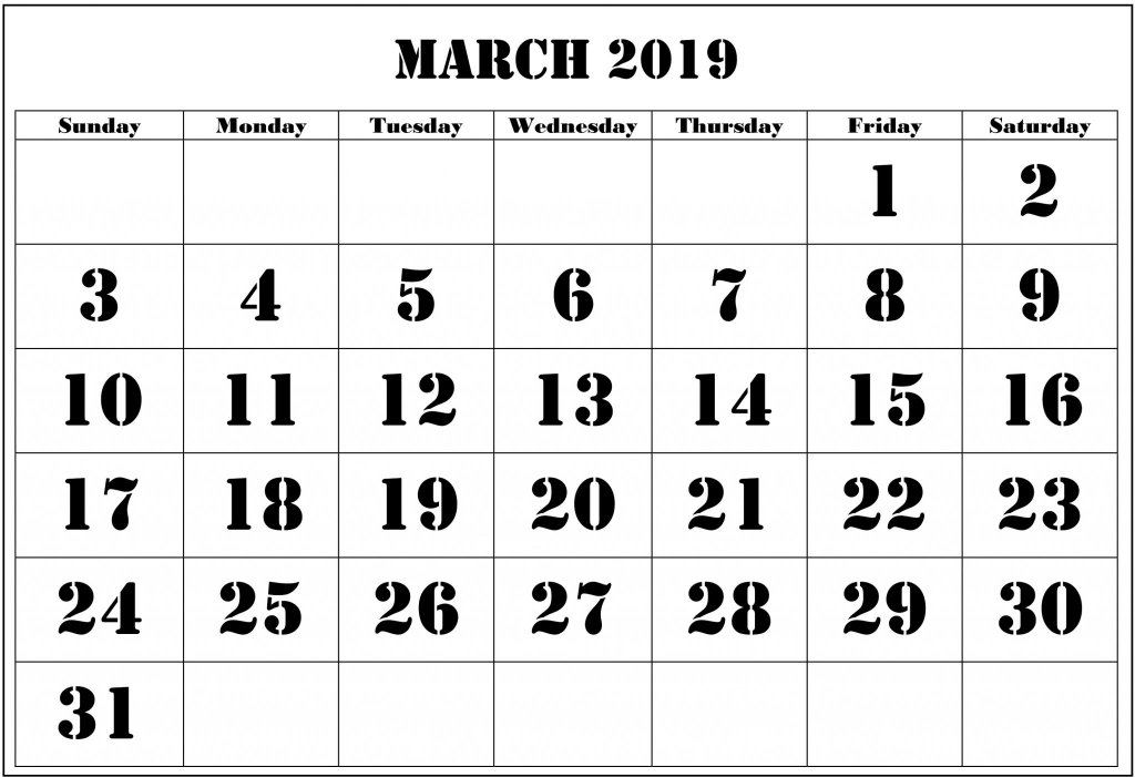 March 2019 Printable Calendar PDF Page Word With Holidays
