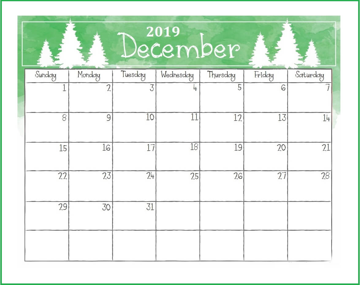 Printable December 2019 Desk Calendar