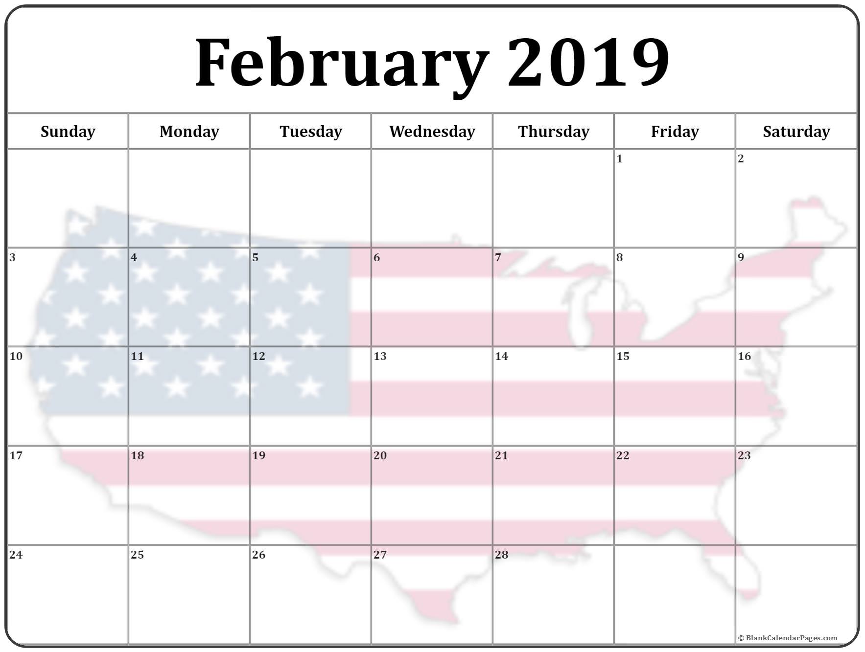 Printable February 2019 Calendar USA