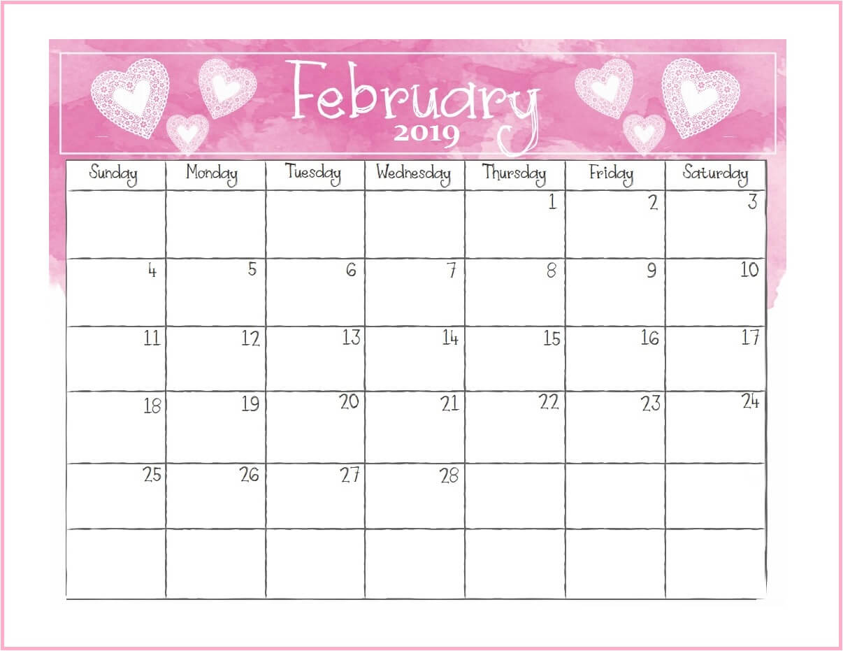 Printable February 2019 Desk Calendar