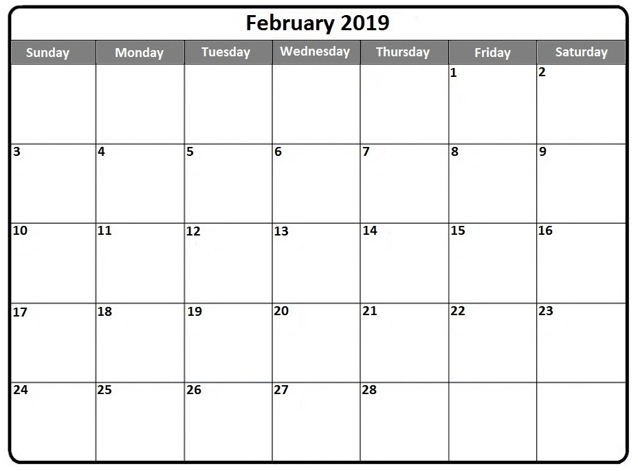 Printable February Calendar 2019 Template