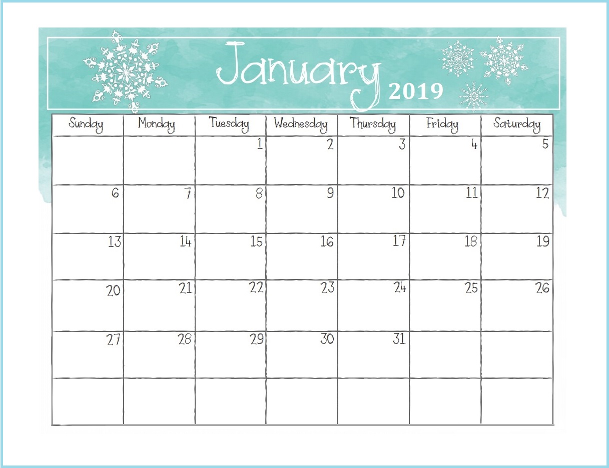 Printable January 2019 Desk Calendar