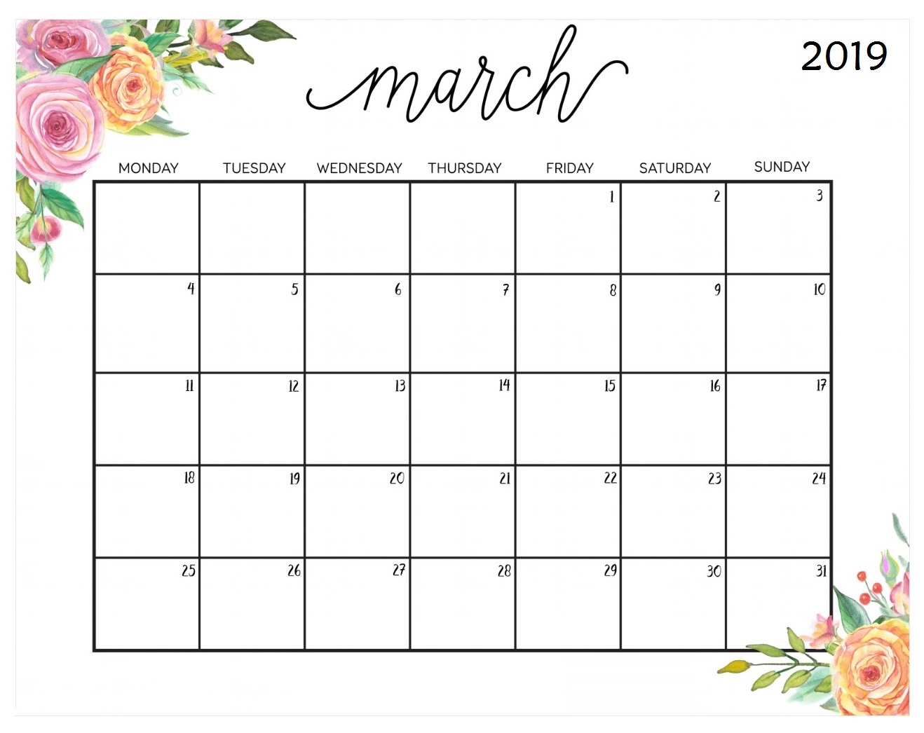 Printable March 2019 Desk Calendar