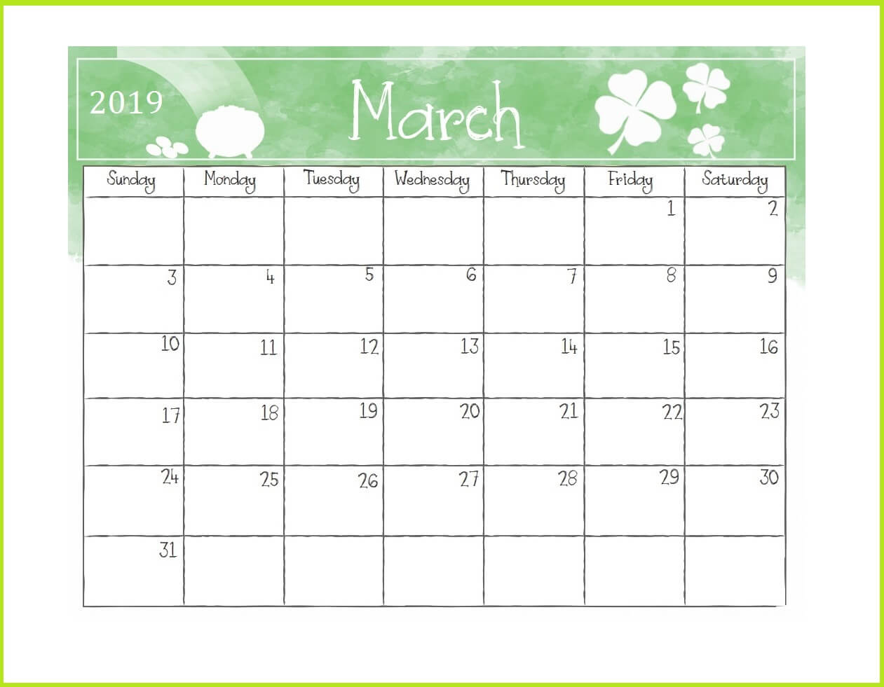 Printable March 2019 Desk Calendar