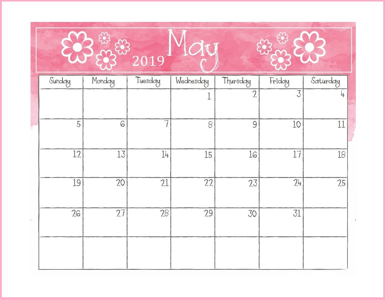 Printable May 2019 Desk Calendar