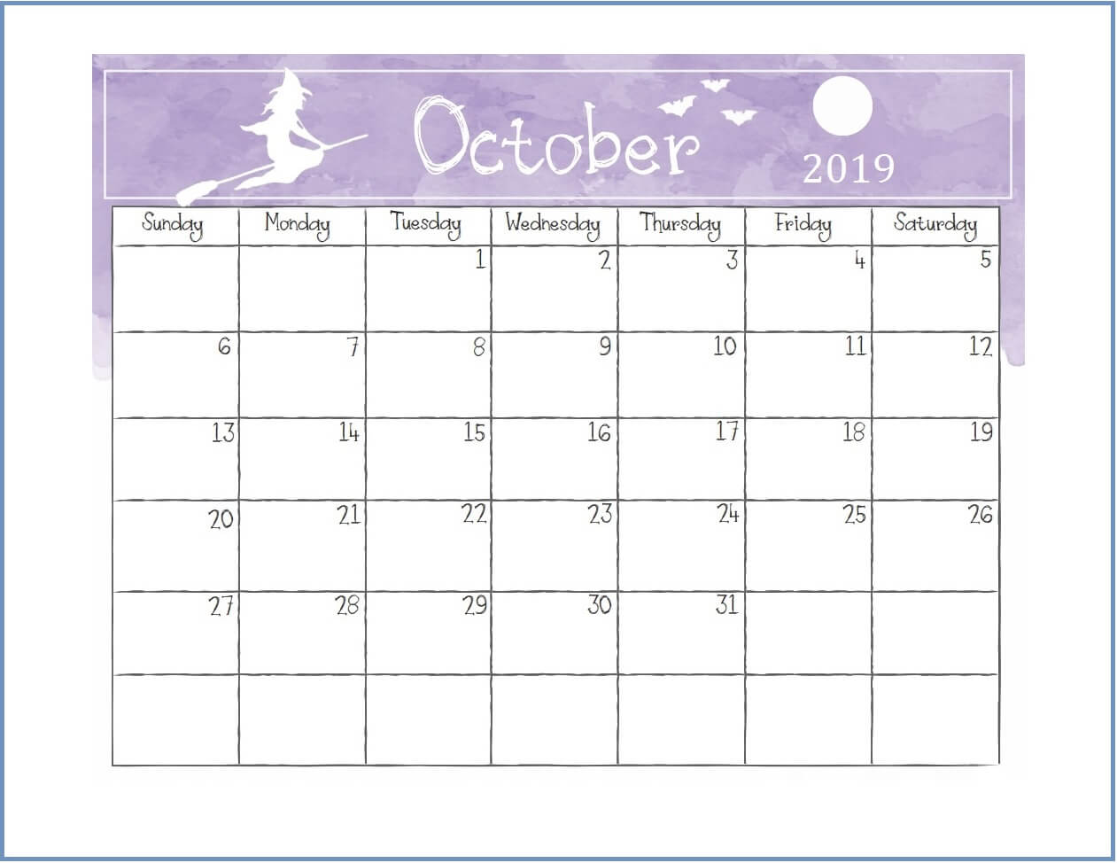 Printable October 2019 Desk Calendar