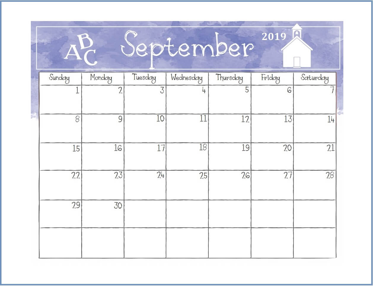 Printable September 2019 Desk Calendar