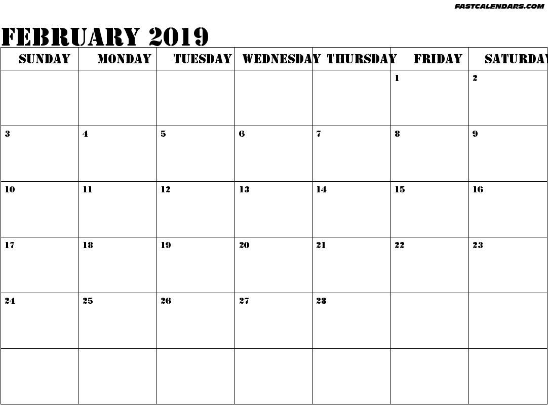 UK Calendar February 2019