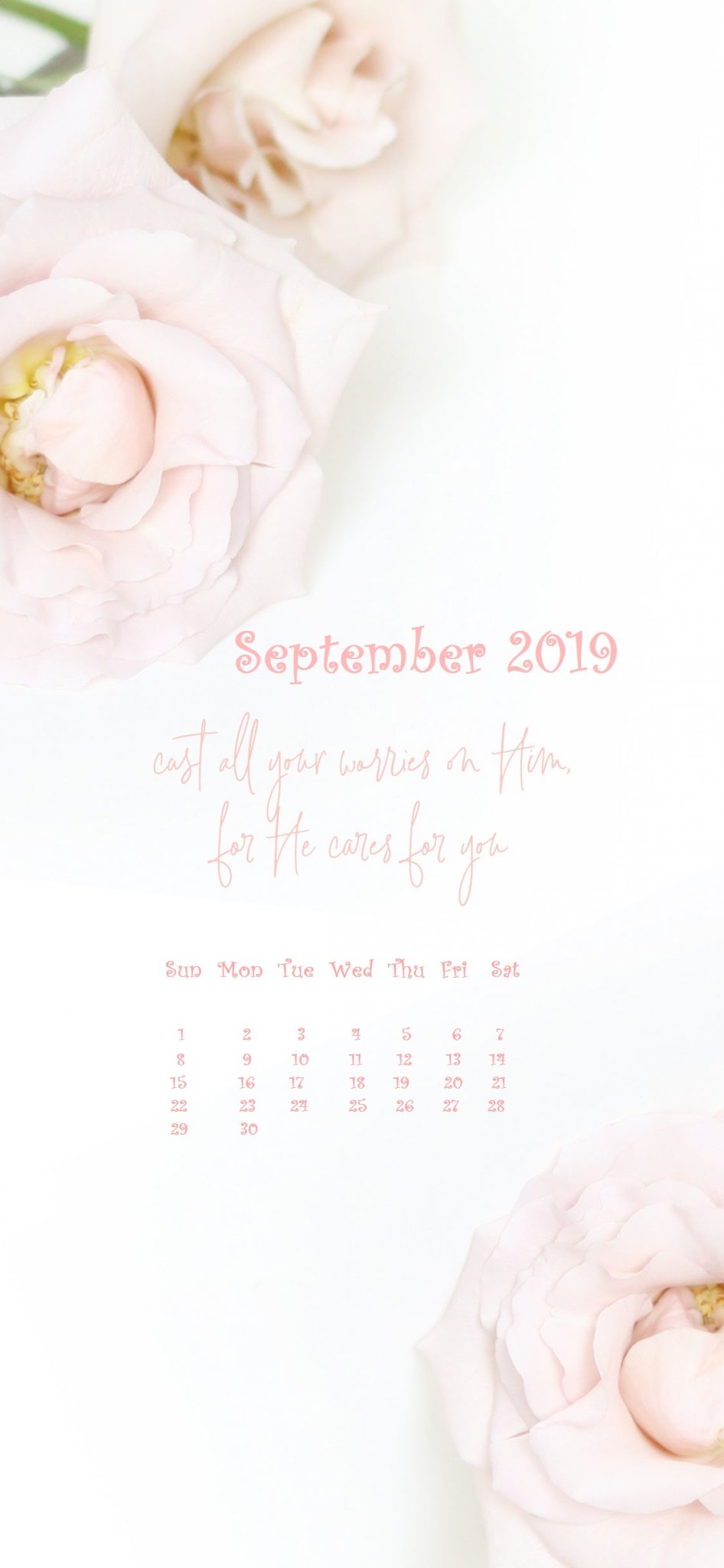 White Flower Design iPhone 2019 September Calendar Wallpaper