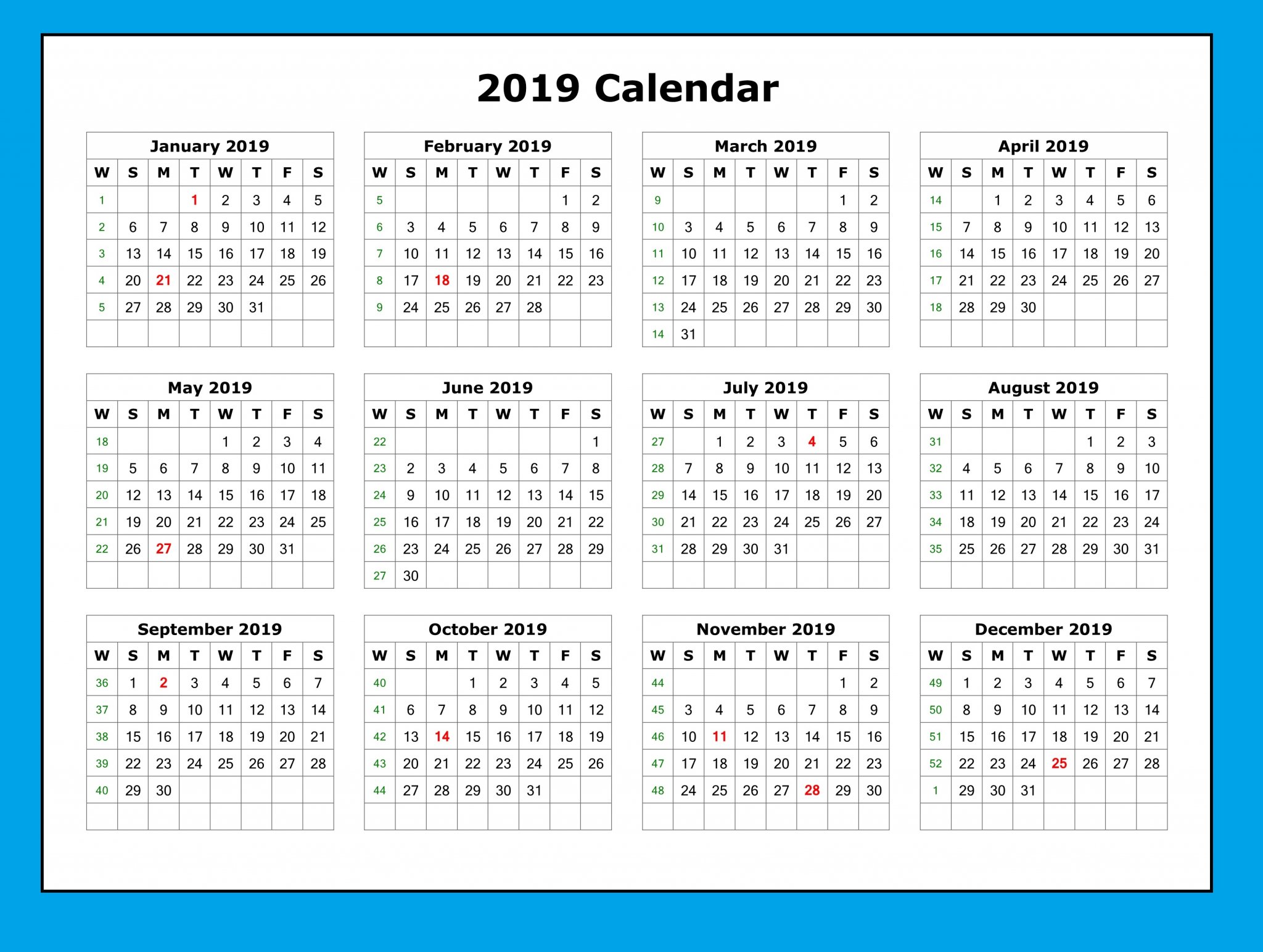 Free Printable 2019 Word Calendar