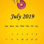 Yellow Donut July 2019 iPhone Calendar Wallpaper