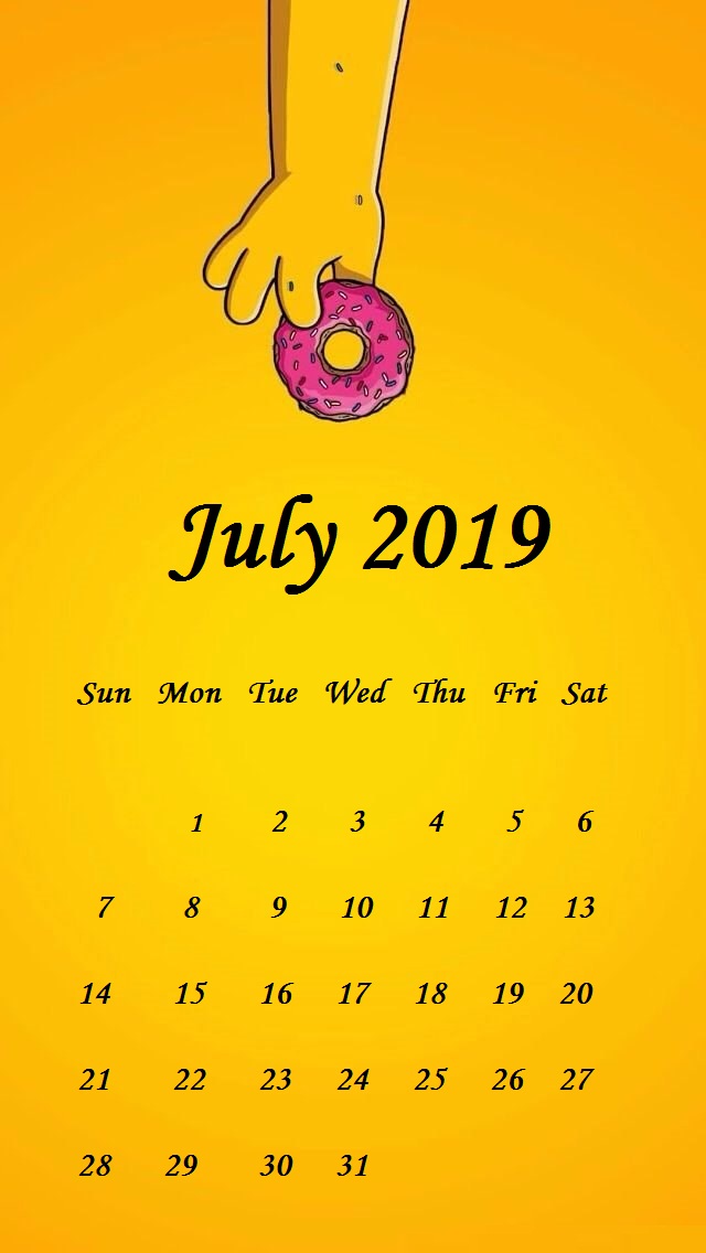Yellow Donut July 2019 iPhone Calendar Wallpaper