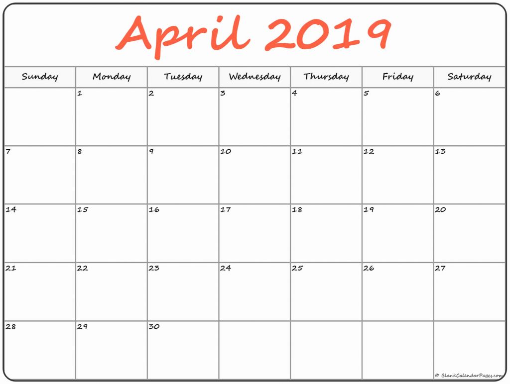 April 2019 Blank Calendar