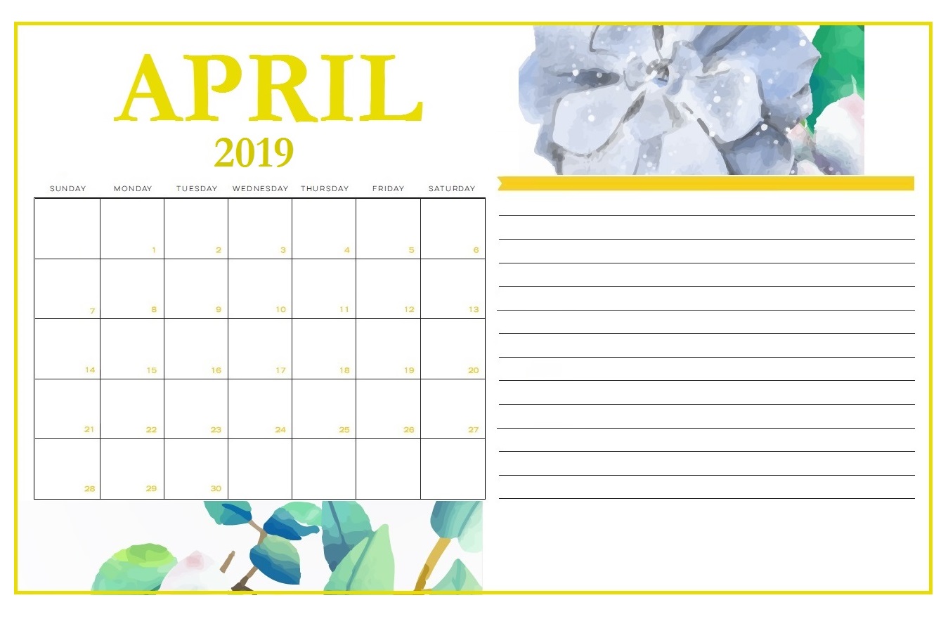 April 2019 Calendar Cute