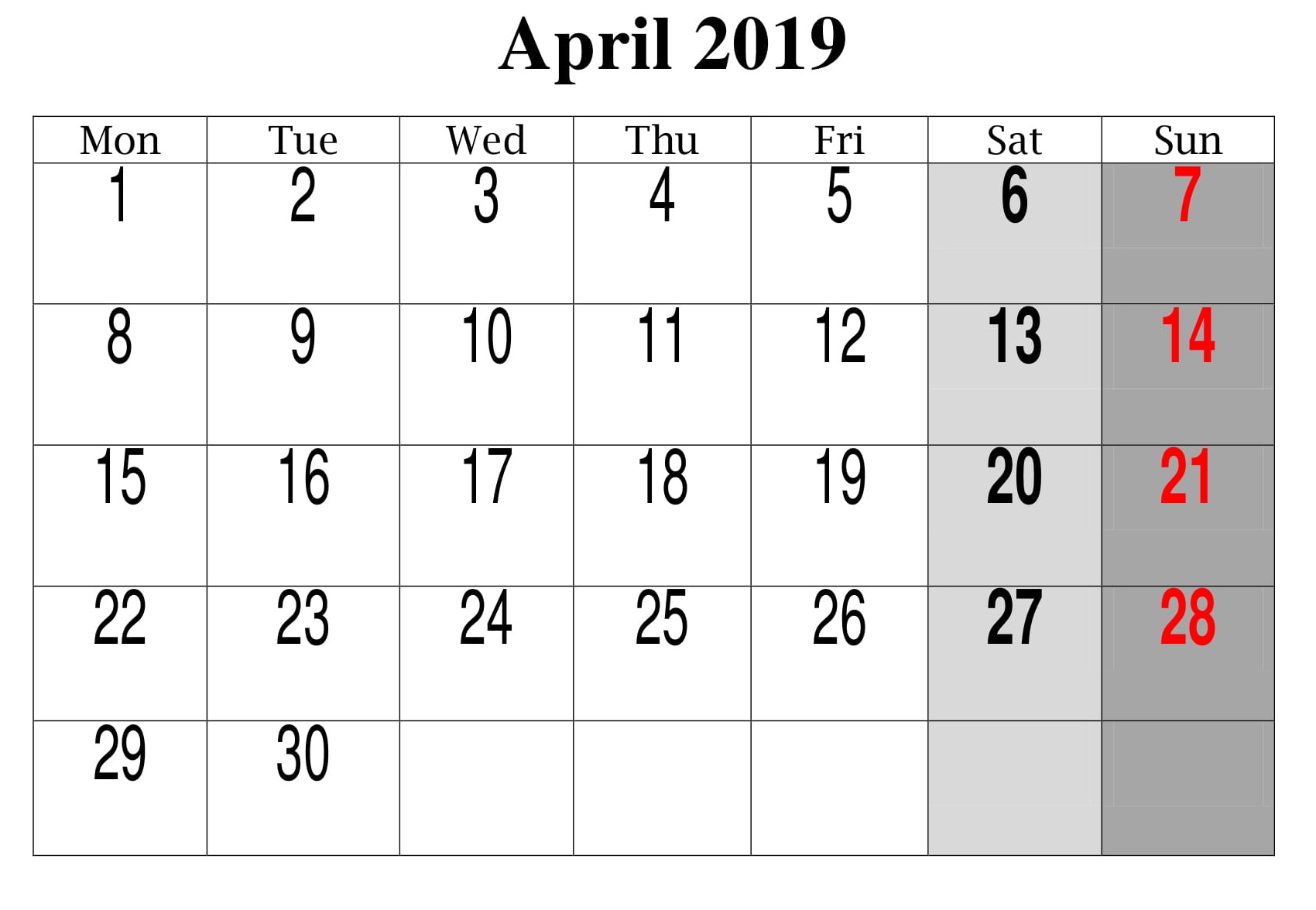 April 2019 Calendar With Holidays Canada