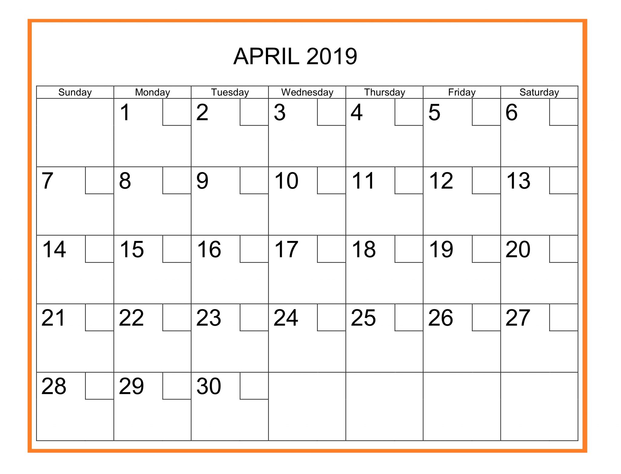 April 2019 Calendar With Holidays
