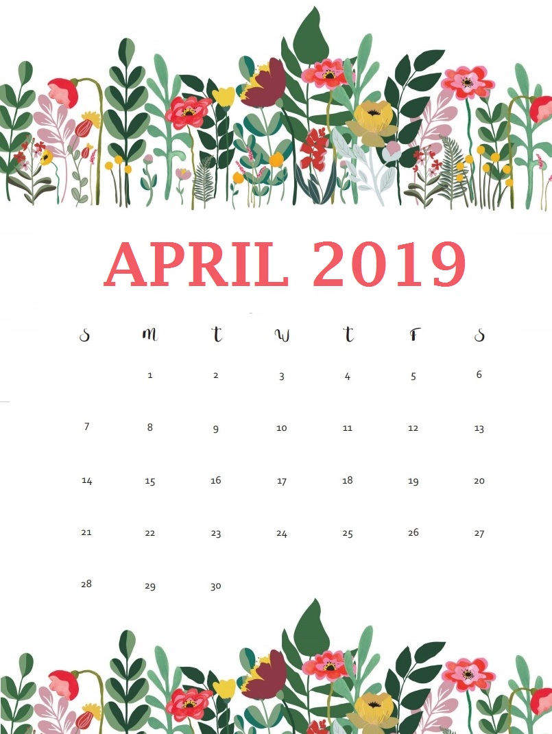 April 2019 Desk Floral Calendar