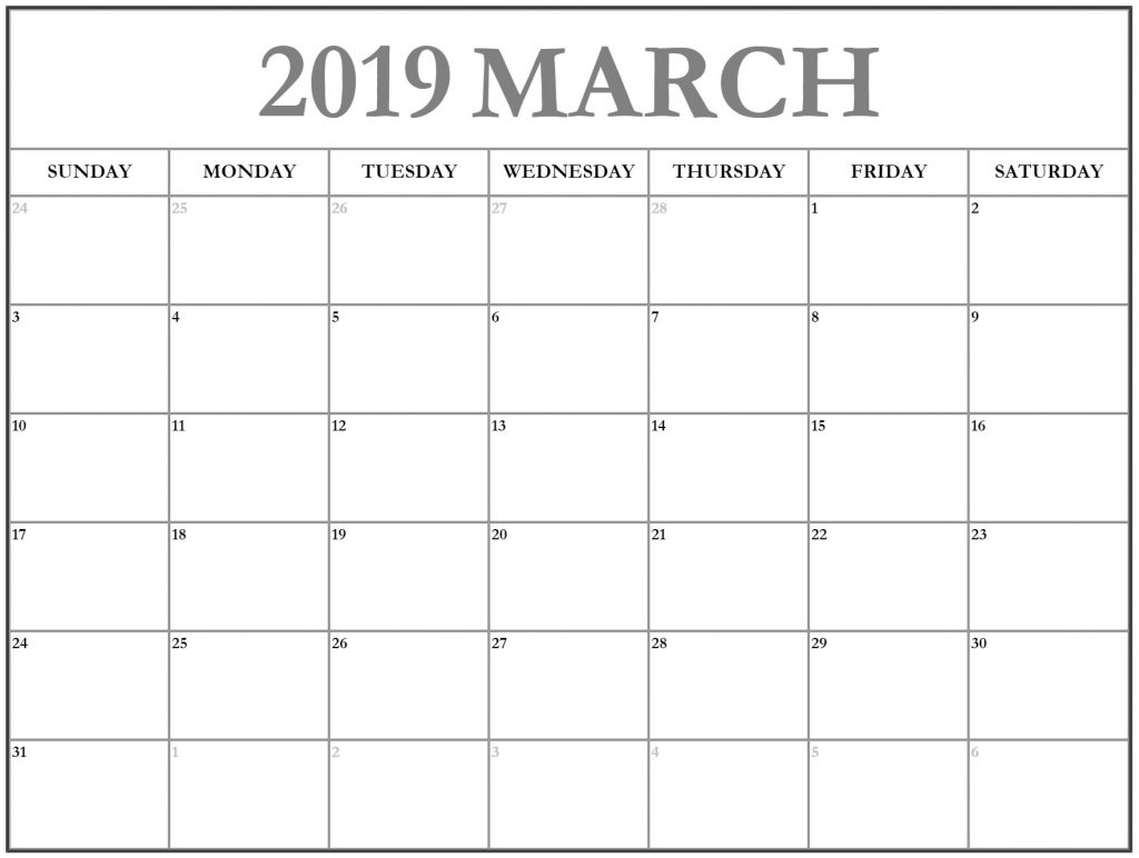 April 2019 Editable  Calendar
