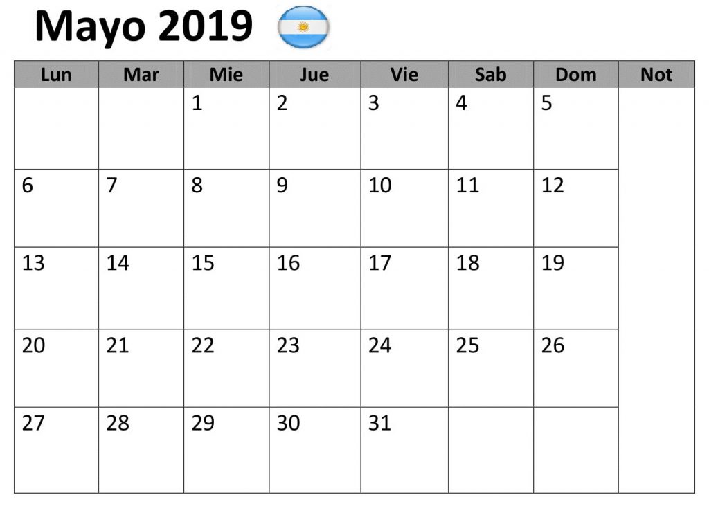 Gratis Calendario Mayo 2019 Argentina