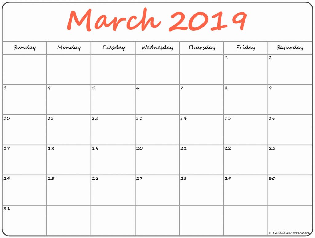 Blank Calendar Pages March 2019