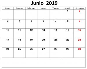 Calendario Junio Monthly 2019 Para Imprimir