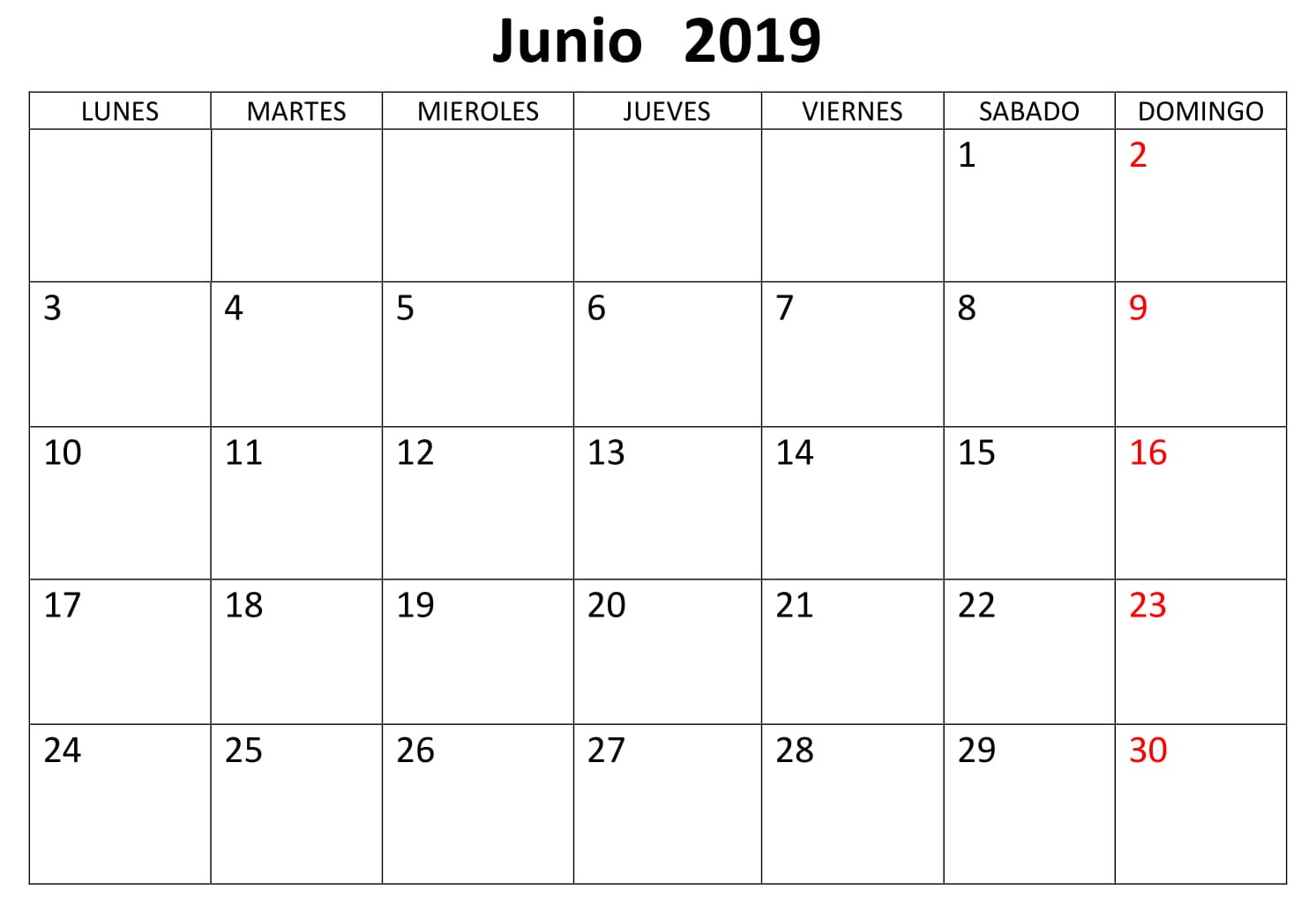 Calendario Junio Grande 2019