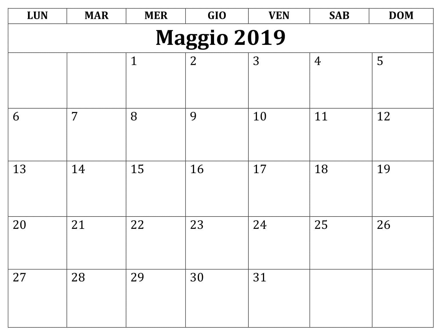 Calendario Maggio Stili 2019 PDF