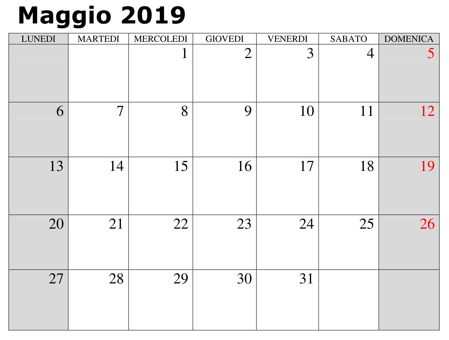 Calendario Professionale Maggio 2019 PDF