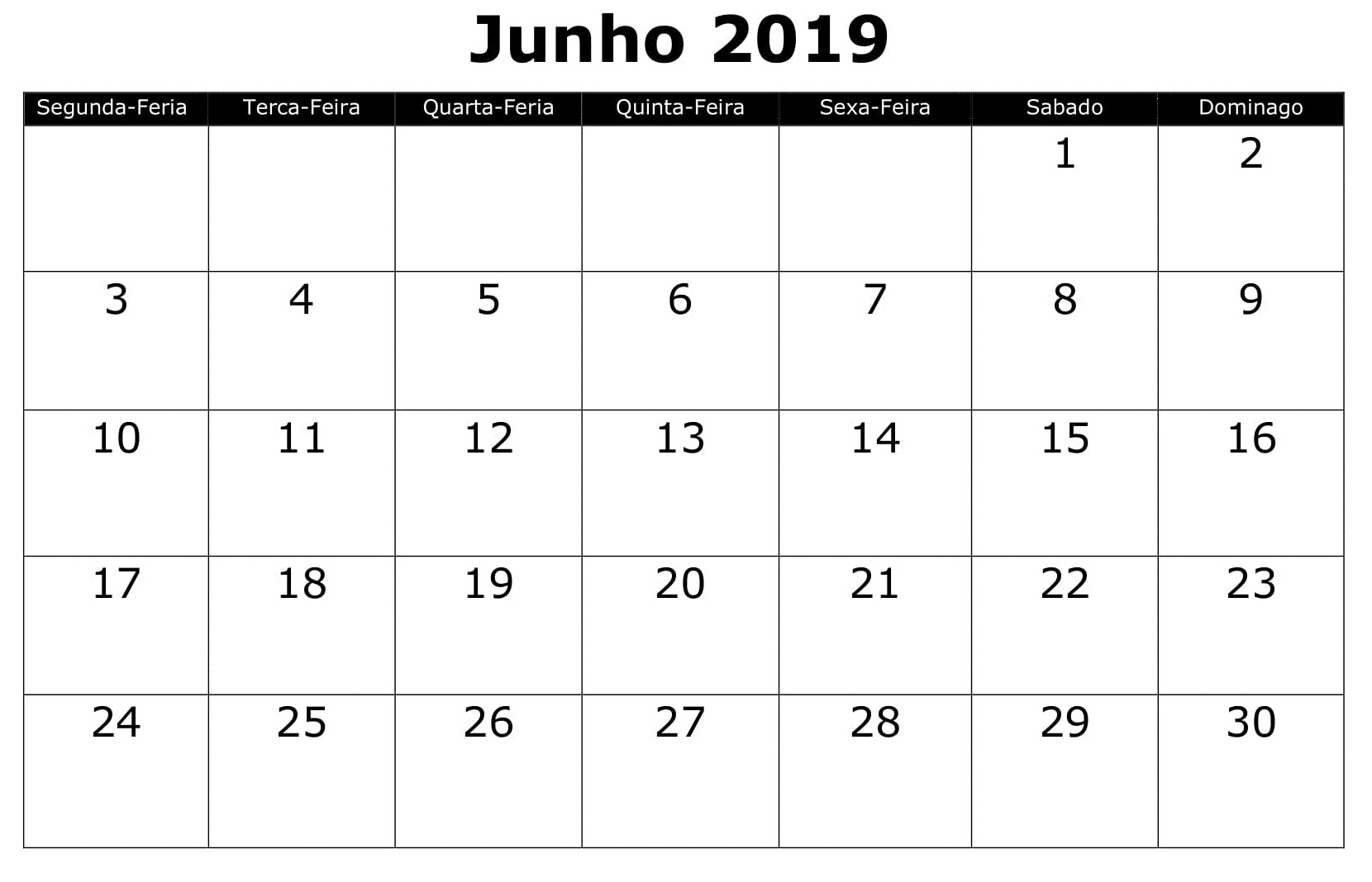 Calendário Junho PDF 2019