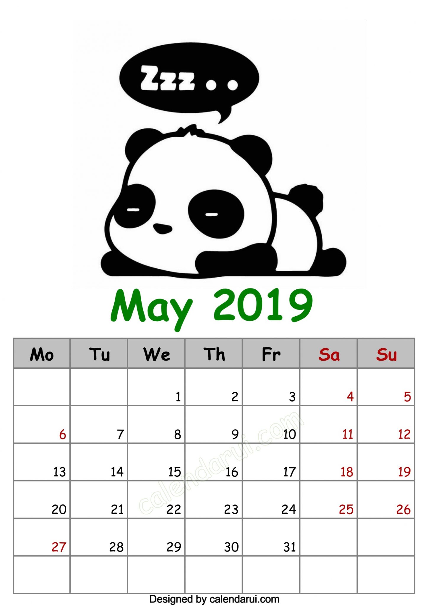 Cute May 2019 Calendar For Kids
