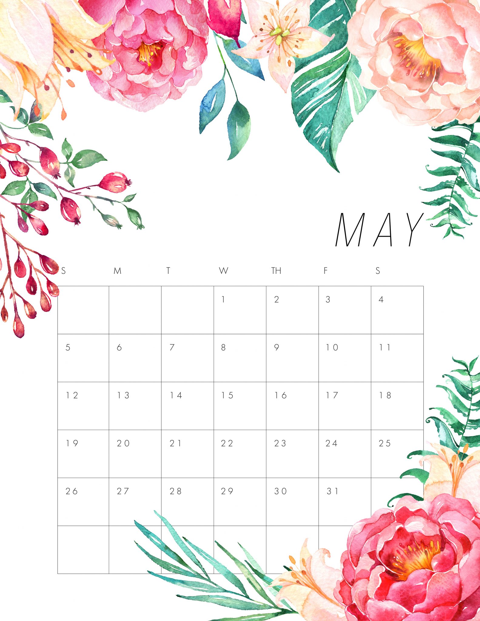 Cute May 2019 Calendar Printable