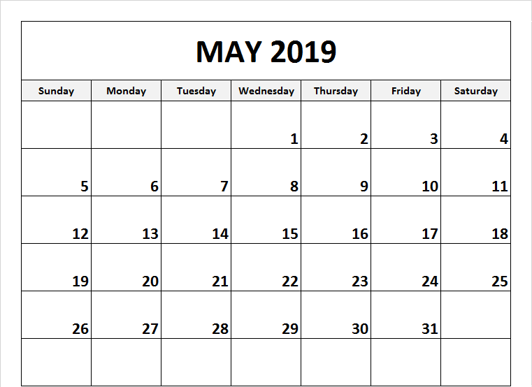 Editable May 2019 Calendar Template