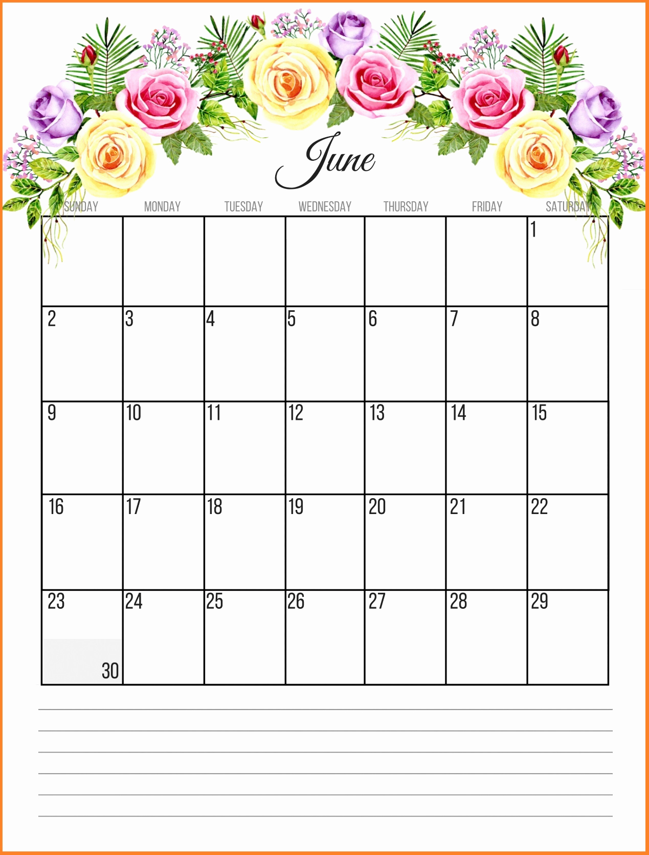 Floral Cute June 2019 Calendar