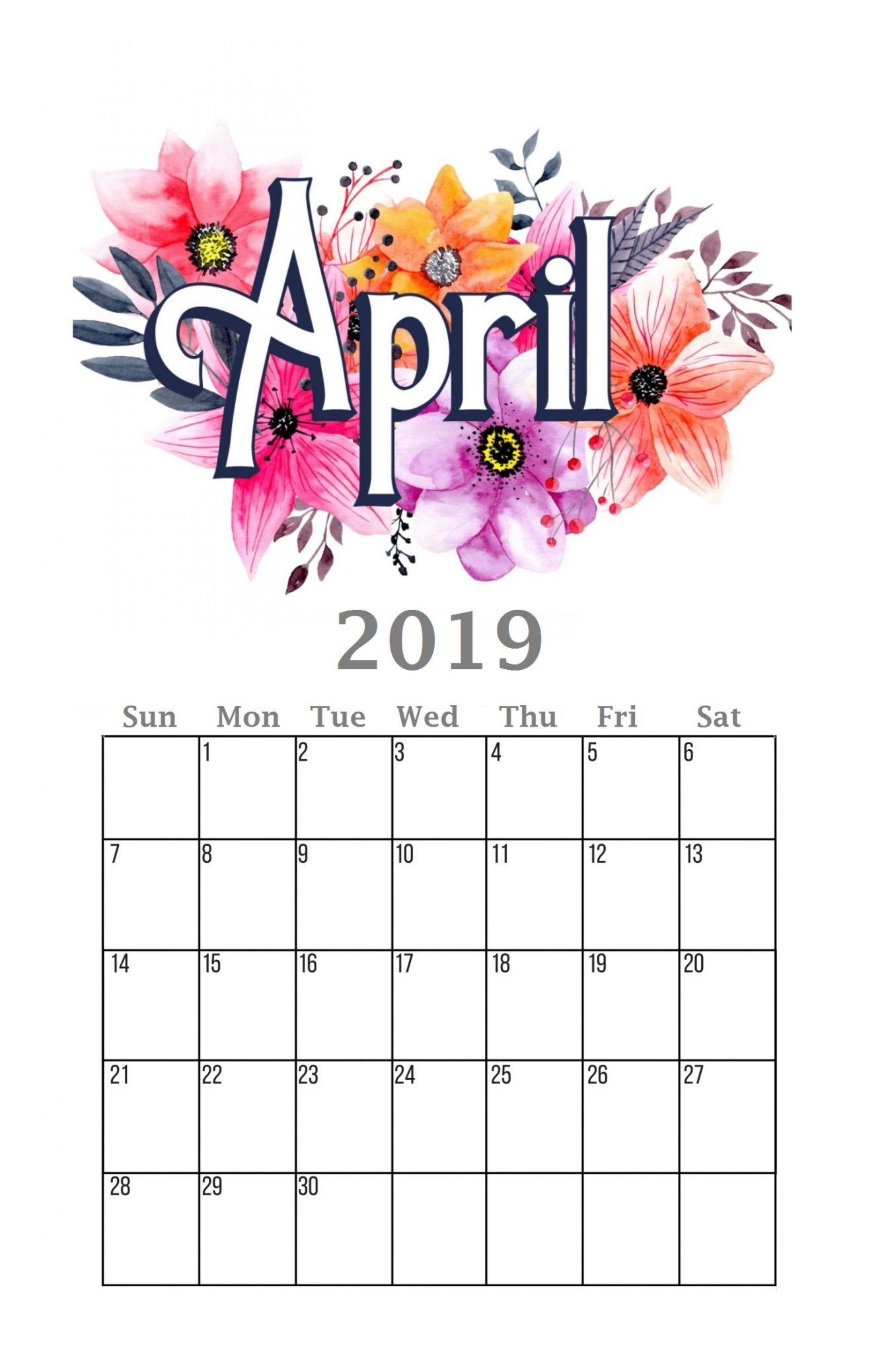 Free April 2019 Calendar Printable