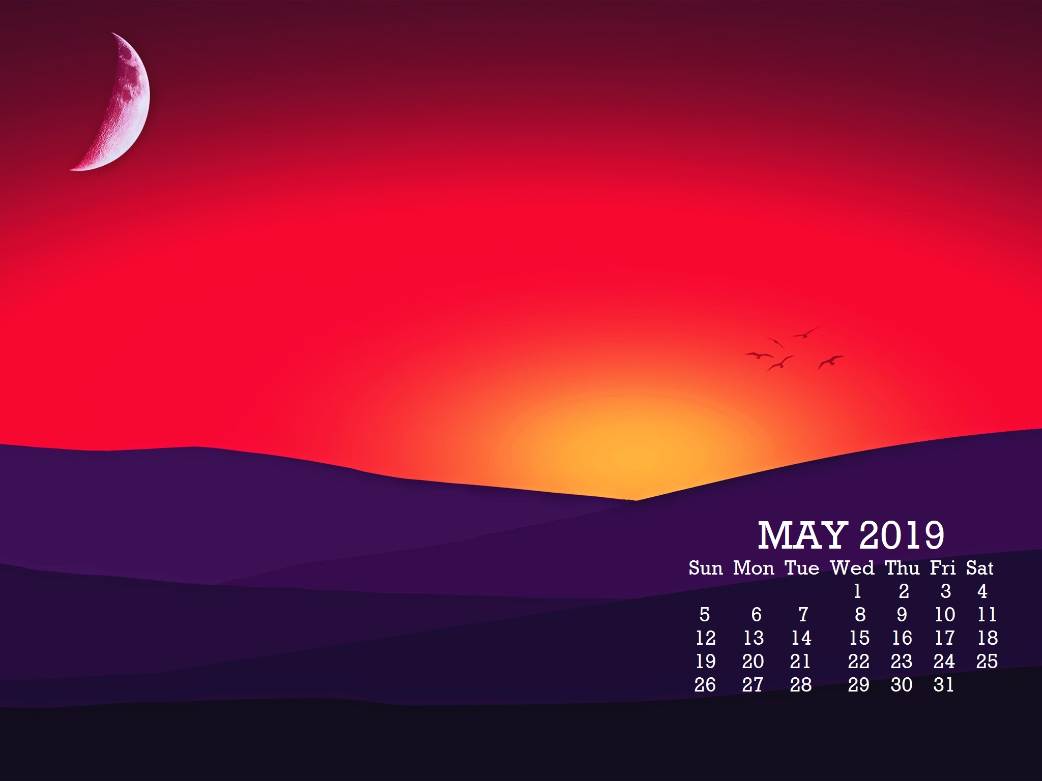 Free May 2019 Calendar Wallpaper