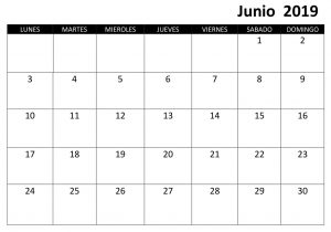 Calendario Junio 2019 Para Imprimir