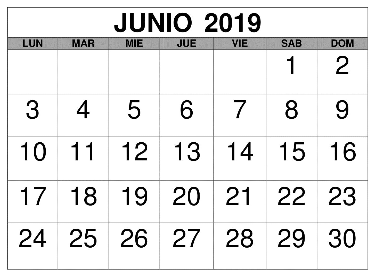 Junio Calendario Estilos 2019