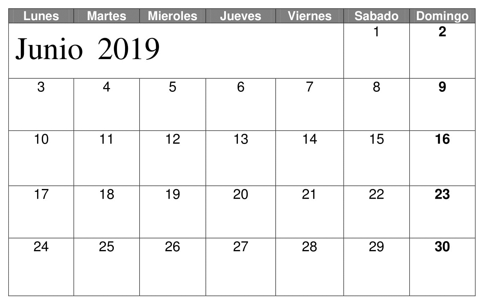 Junio Calendario Titulo 2019