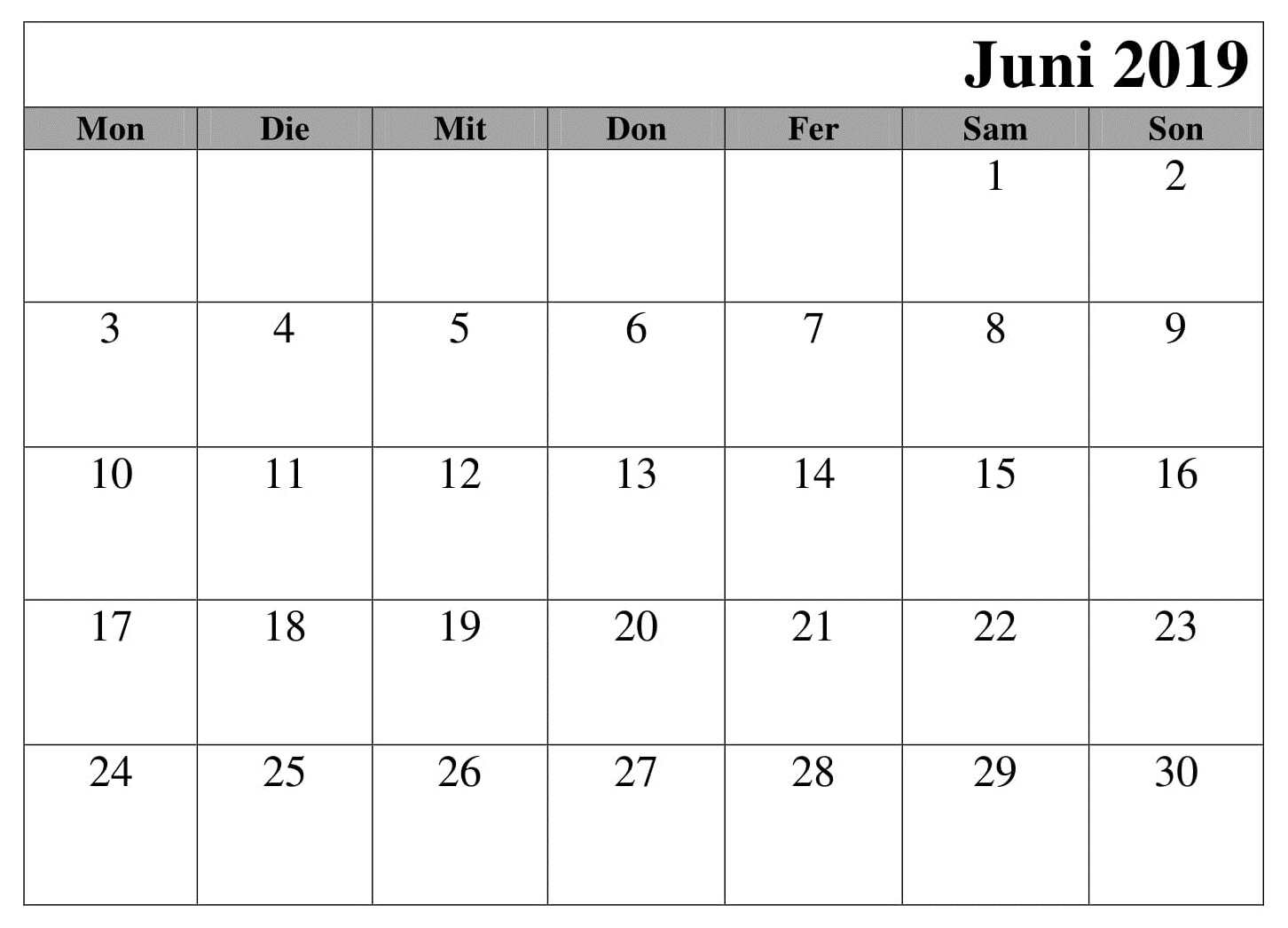 Kalender Juni Bild 2019