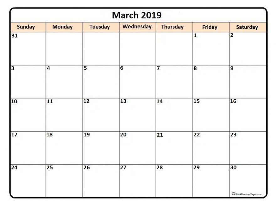 Free Printable March 2019 Calendar Template Word