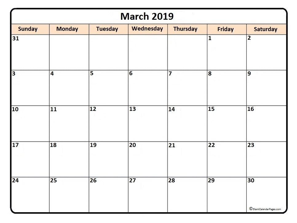 March 2019 Calendar Templates