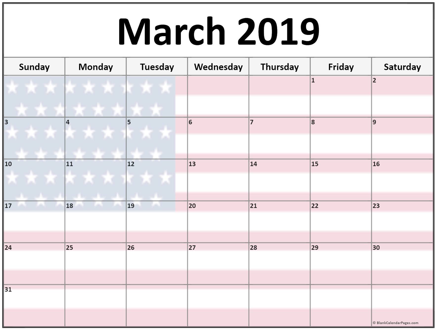 March 2019 Calendar USA Flag