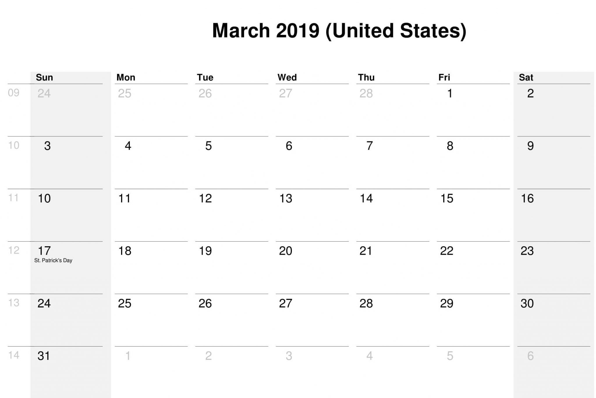March 2019 USA Holidays Calendar