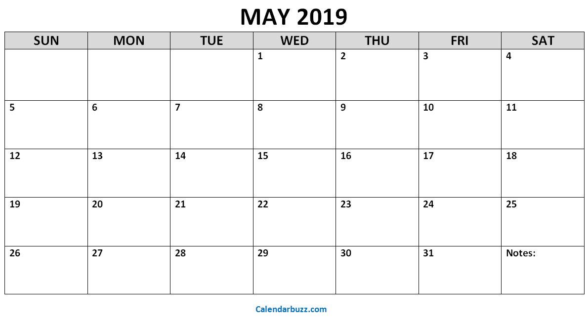 May 2019 Calendar Template Word
