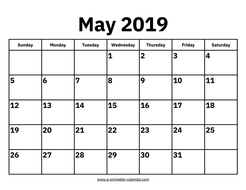 May Calendar 2019 Blank