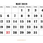 May Calendar 2019 UK