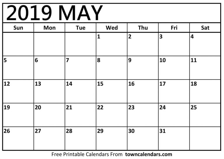 May Calendar 2019 Printable Template PDF, Word, Excel