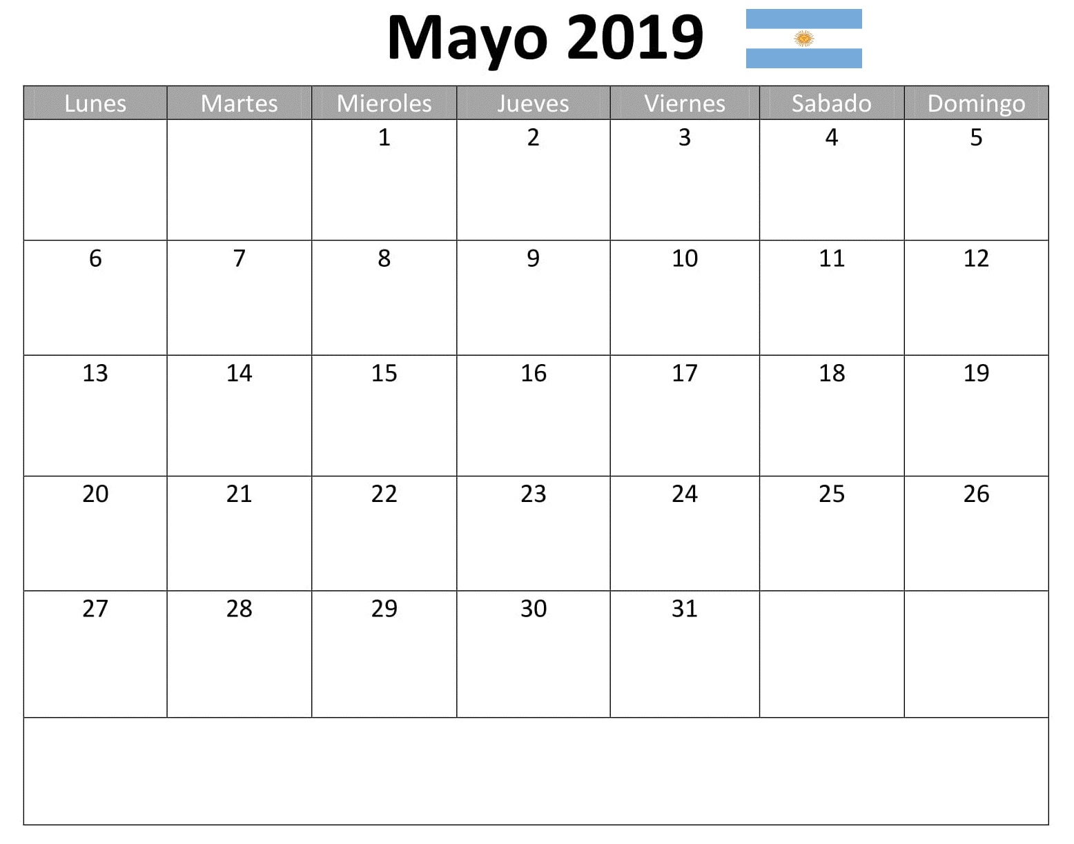 Mayo Calendario Mes 2019 Argentina