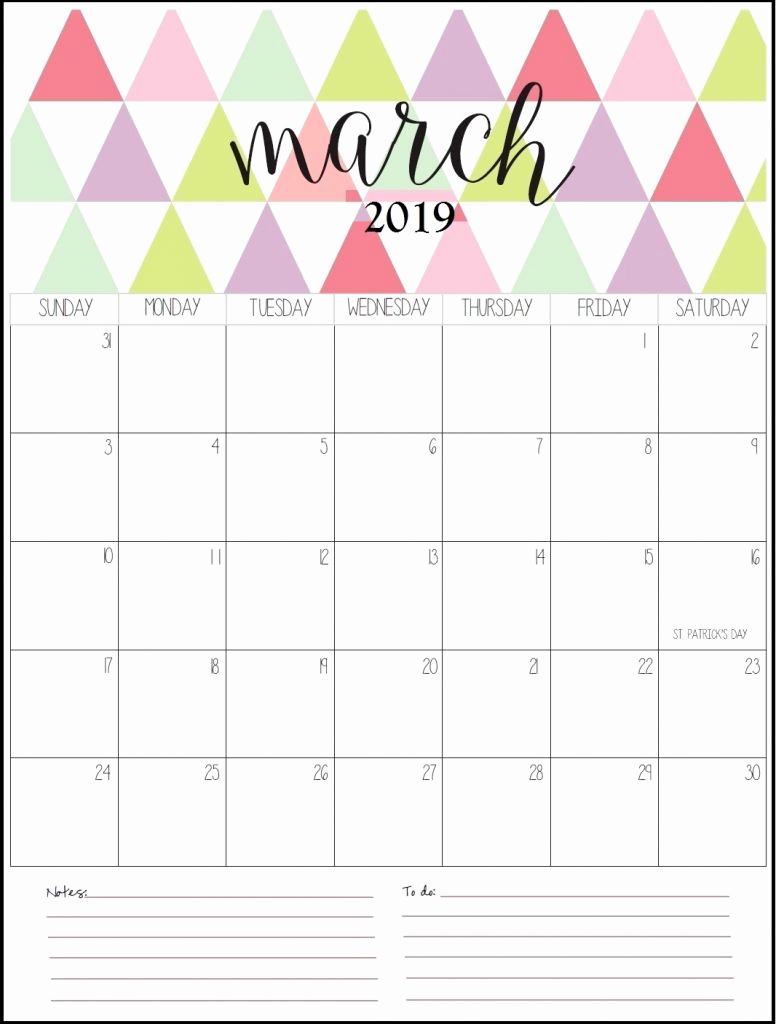 Monthly Blank Calendar March 2019